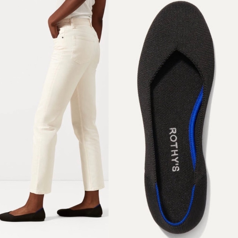 Rothy's The flat solid black blue accent round toe ballet flats size 7.5